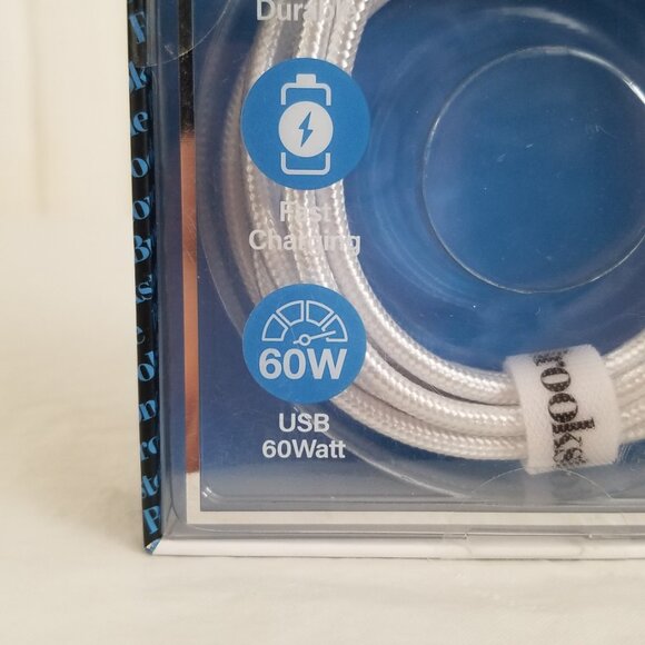 Brookstone 60 Watt Cable Type C to Type C 6 Ft White 1.8 Meters Brand New - Picture 3 of 16
